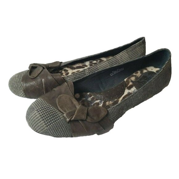 Born Molly Womens Ballet Flats Shoes Size 8.5 Brown Bow Houndstooth Slip On Y2K - Picture 1 of 10